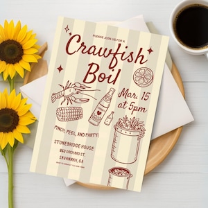 Seafood Boil Invitation, Shrimp Boil Invite Hand drawn Let The Good Times Boil Bayou Blues Louisiana Canva Template low country boi