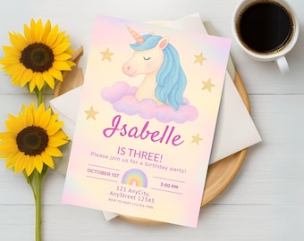 Editable Unicorn Birthday Invitation 5th Five is a Unicorn Vibe Unicorn Magic Party Invite Girl Pastel Birthday Template Rainbow Download