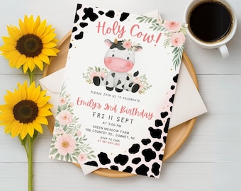 Editable Holy Cow Birthday Invitation Template, Holy Cow Birthday Invitation, Cowgirl Invitation, Holy Cow invitation