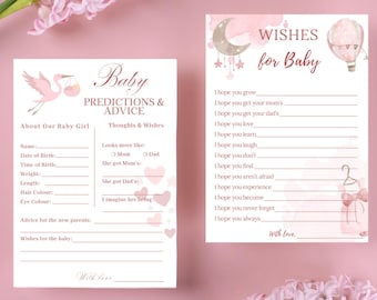 Baby Predictions and Wishes for Baby Girl – Baby Shower Prediction Cards – Advice and Predictions Printable – Baby Guessing Card
