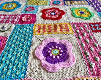 Handmade Crochet Granny Square Baby Blanket – 3D Floral Afghan, Personalized