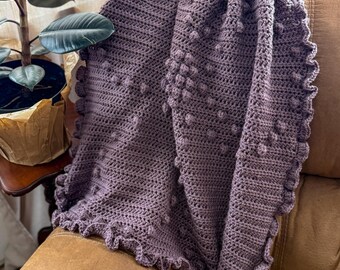 Floral Bobble Crochet Baby Blanket, Handmade Acrylic Blanket