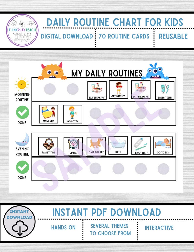 Routine Chart, Routine Chart for Kids, Daily Schedule, Daily Schedule ...