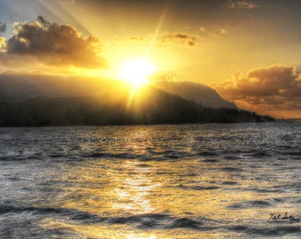 Color Print of Sunset at Hanalei Bay, Kauai, Hawaii