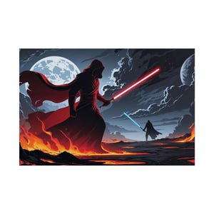 Rolled Posters, Good vs. Evil Dark Fantasy Red and Blue Lightsaber Silhouette Art, Home Decor, Wall Art, Movie Poster, Gift for Sci-Fi Fan