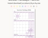 School Summer Holiday Calendar 2026 UK | A0-A5 Printable Family Planner | Kids Activity Schedule | Cute, Colourful Design | Instant Download