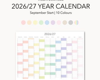 2026-27 Academic Year Wall Calendar: Minimalist September Start Printable Planner for School (Digital Download)