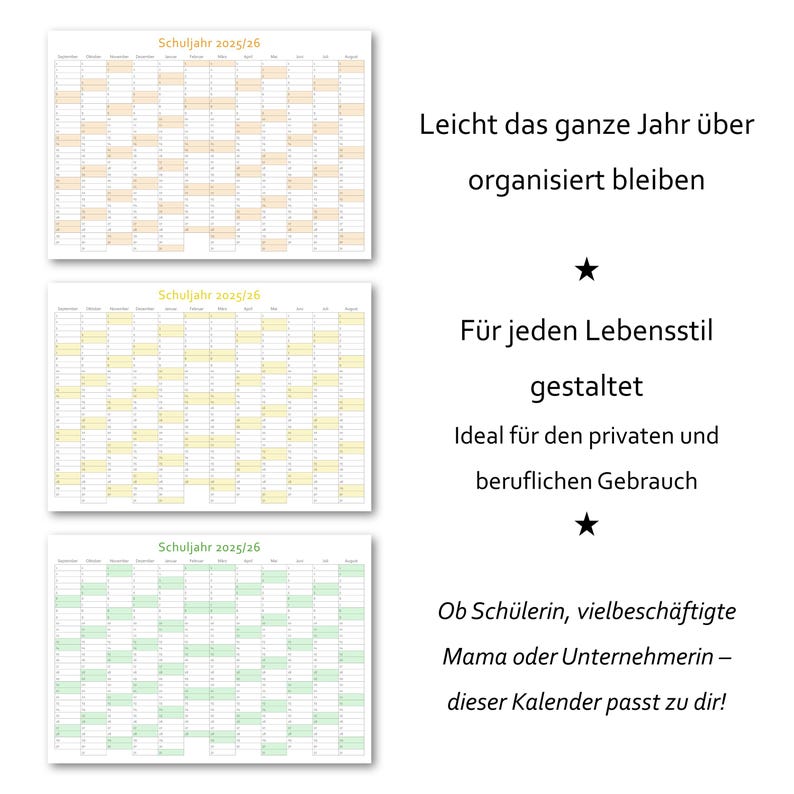 Akademischer Kalender 2025/26 zum Ausdrucken Querformat | Wandplaner ab