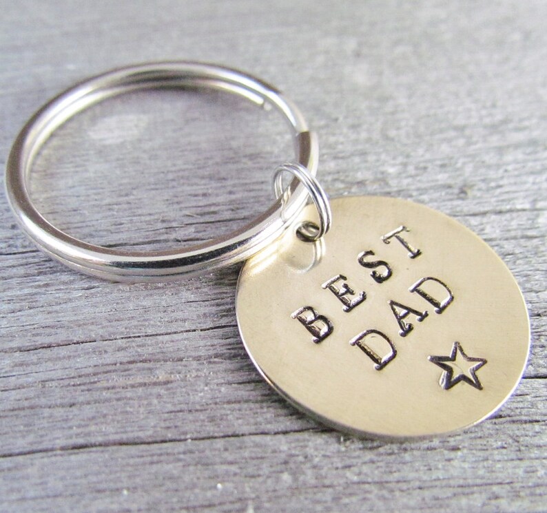 Hand Stamped Key Chain With Brushed BRASS Charm Tag Best DAD Etsy