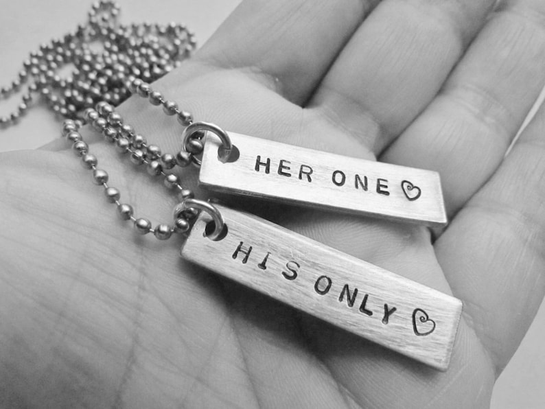 Set of 2 Necklaces Her One His Only Hand Stamped Jewelry Etsy