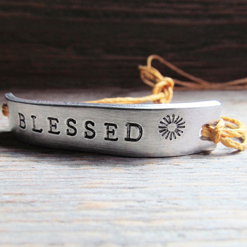 Friendship Bracelet ONE Hand Stamped Couples Jewelry Name Tie On Hemp Cord Personalized Jewelry BLESSED