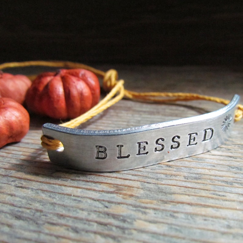 Friendship Bracelet ONE Hand Stamped Couples Jewelry Name Tie On Hemp Cord Personalized Jewelry BLESSED