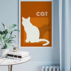 Mid Century Modern Cat Silhouette Art Print, Retro Orange and Cream Poster, Minimalist Cats Printable Decor 画像 4