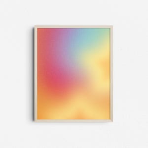 Rainbow Gradient Poster, Boho Aesthetic Neon Wall Art Decor, Colorful Orange Digital Download