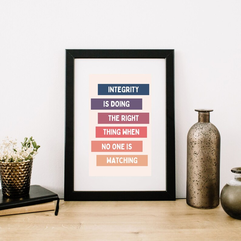 Inspirational Integrity Quote Art, Printable Office Decor, Colorful ...