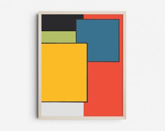 Color Block Grid Minimalist Mid Century Modern Geometric Art Print, Abstract Digital Download