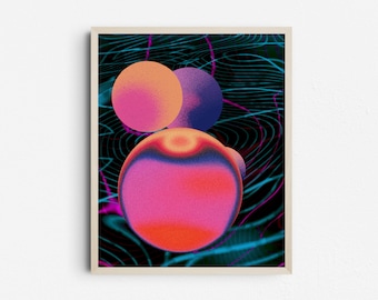 Aesthetic Retrowave Psychedelic Poster, Geometric Abstract Wave Digital Download, Retro Neon Room Decor