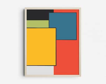 Primary Colors Geometric Mod Poster, Mid Century Modern Minimalist Retro Color Block Printable Art Print