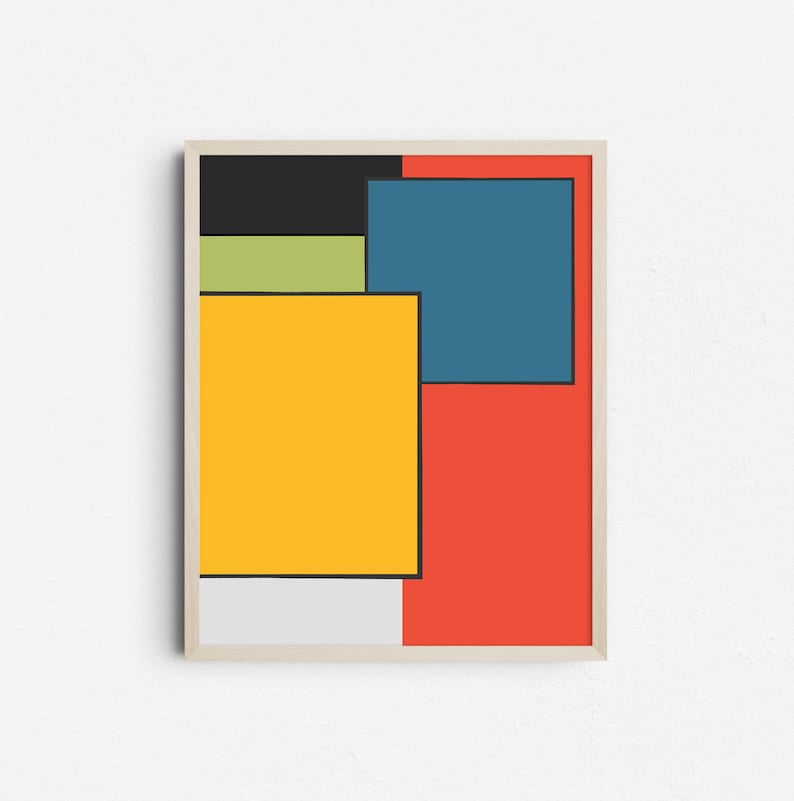 Primary Colors Geometric Mod Poster, Mid Century Modern Minimalist Retro Color Block Printable Art Print image 1