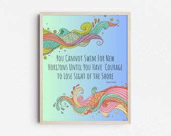 Abstract Mermaid Tail Ocean Waves Quote Print, William Faulkner Inspirational Courage Printable Wall Art