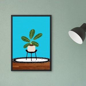 Boho Blue Indoor Plant Stand Print, House Plants Botanical Wall Art, Colorful Houseplant Printable Poster image 4