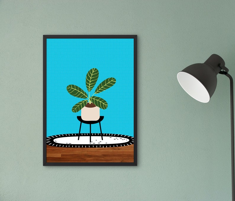 Boho Blau Zimmerpflanze Stand Druck, Zimmerpflanzen Botanische Wandkunst, Bunte Zimmerpflanze druckbare Poster Bild 4