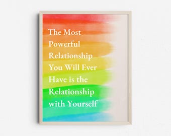 Printable Affirmation Wall Art, Rainbow Self Love Mental Health Poster, Digital Download