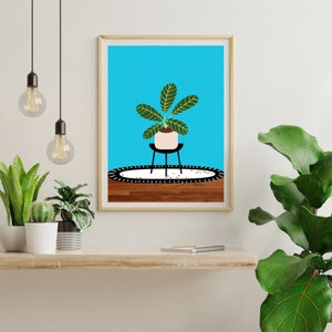 Boho Blue Indoor Plant Stand Print, House Plants Botanical Wall Art, Colorful Houseplant Printable Poster image 3