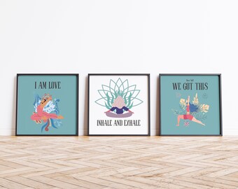 Yoga Print Set, Fitness Affirmation Artwork, We Got This Self-Care Decor, Positive Digital Download