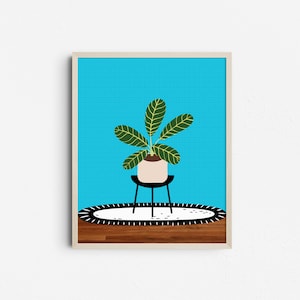 Boho Blau Zimmerpflanze Stand Druck, Zimmerpflanzen Botanische Wandkunst, Bunte Zimmerpflanze druckbare Poster Bild 1