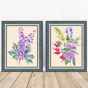 Larkspur Bluebell, Delphinium, Bluebonnets Flowers Prints, Flower Bouquets Art, Floral Botanical Printables