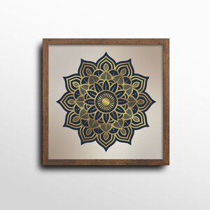 Square Set of Gold and Navy Modern Mandala Art Prints, Boho Yoga Décor, Set of 3 Chic Golden Mandalas image 6