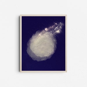 Abstract Celestial Night Print, Galaxy Stars Wall Art Decor, Digital Download, Blue Space Printable