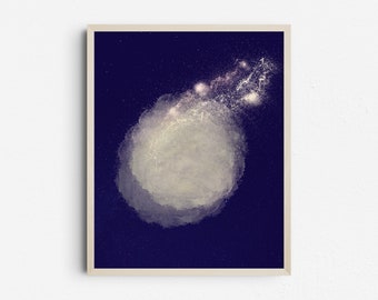 Moody Celestial Wall Art Print, Abstract Night Sky Stars Decor, Digital Download, Blue Printable