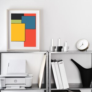 Primary Colors Geometric Mod Poster, Mid Century Modern Minimalist Retro Color Block Printable Art Print image 2