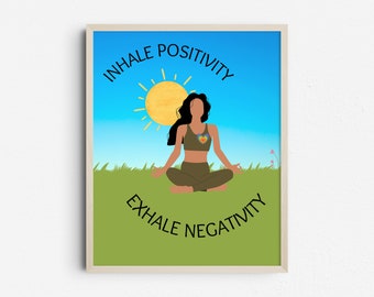 Inhale Exhale Mindfulness Digital Print, Zen Meditation Art, Boho Yoga Illustration with Meditating Woman