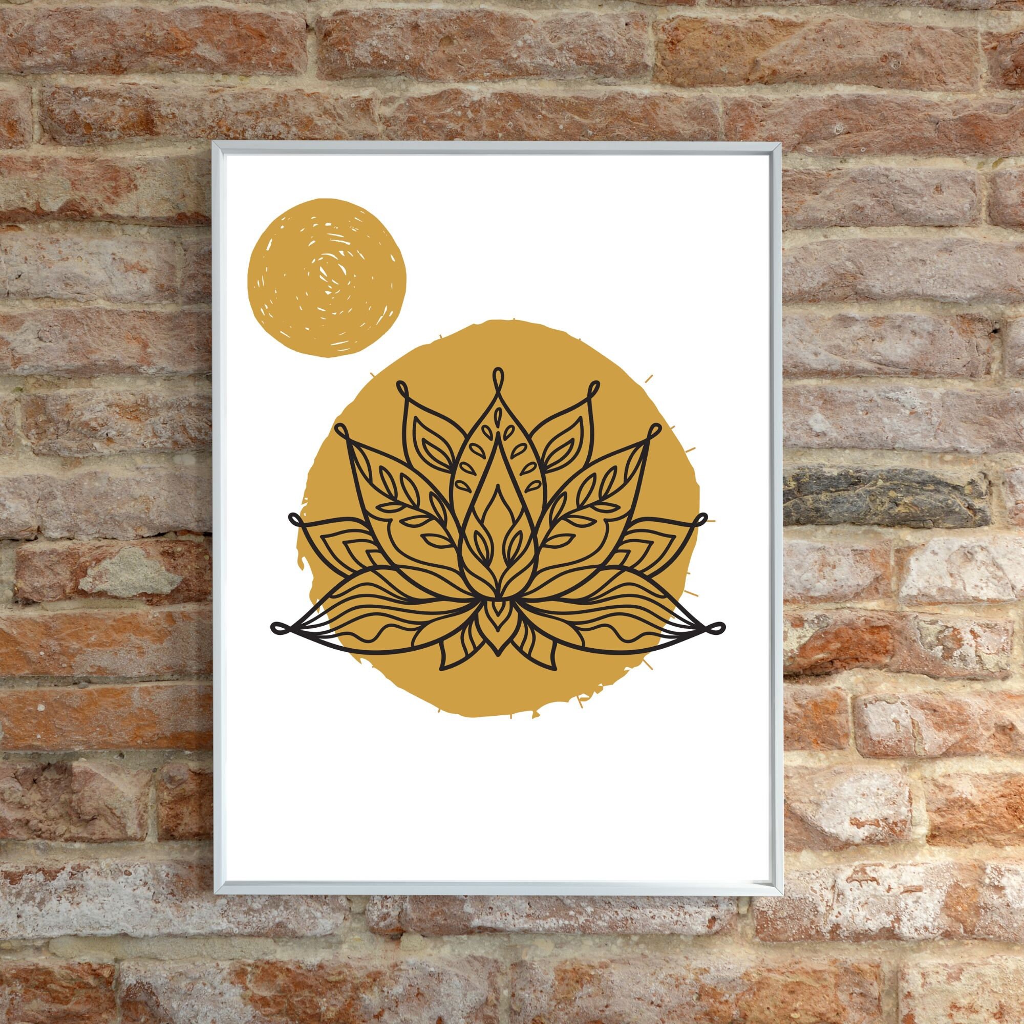 Lotus Flower Art Print, Mystical Boho Wall Decor, Golden Meditation ...