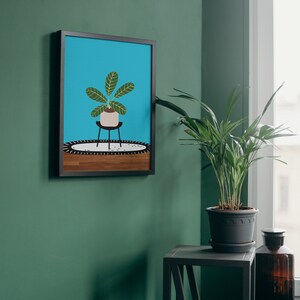 Boho Blue Indoor Plant Stand Print, House Plants Botanical Wall Art, Colorful Houseplant Printable Poster image 2