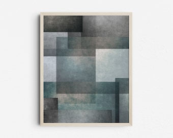 Mid Century Modern Wall Art, Abstract Geometric Blue Gray Print, Retro Minimalist Digital Download