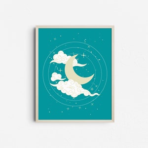 Boho Moon and Stars Print: Celestial Clouds Wall Decor (Digital Download)