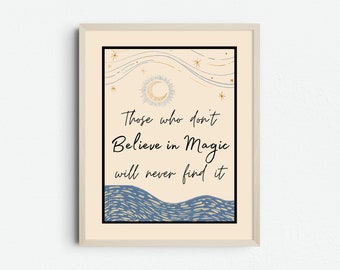 Lámina decorativa con cita de Roald Dahl: "Quienes creen en la magia" para la habitación del bebé (descarga digital).