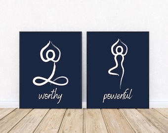 Set of 2 Abstract Minimalist Yoga Prints, Spiritual Line Art Posters, Worthy Powerful Meditation Printable