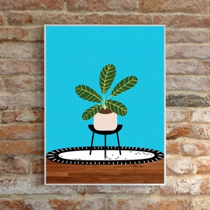 Boho Blue Indoor Plant Stand Print, House Plants Botanical Wall Art, Colorful Houseplant Printable Poster image 6