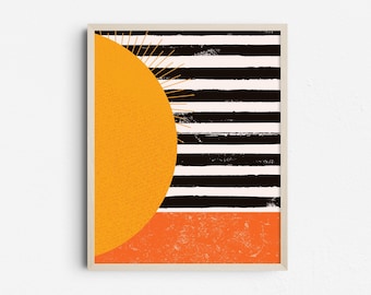 Bauhaus Sun Print: Yellow, Orange, Black and White Abstract Art (Digital Download)