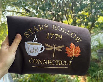 Stars Hollow Embroidered Crewneck Sweatshirt: Dark Chocolate Fleece