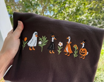 Spooky Goose Embroidered Crewneck Sweatshirt: Dark Chocolate Fleece