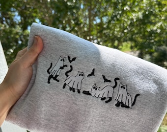 Ghost Kitties Embroidered Crewneck Sweatshirt: Ash Gray Fleece