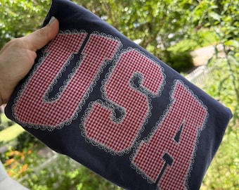 USA Applique Comfort Colors Tee | Embroidered| Gift for Her | Comfort Colors