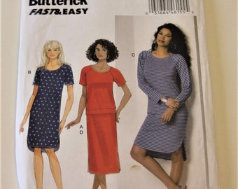 Butterick Fast and Easy 6207: Misses' Top, Dress and Skirt Sizes L,XL, XXL UNCUT