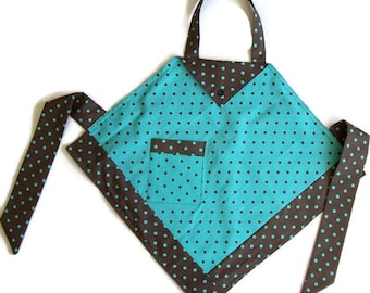 ¡REBAJAS! Delantal infantil de lunares: turquesa y marrón, talla 3-8